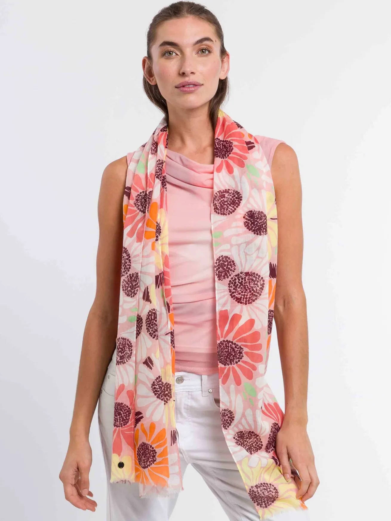 Baumwollschal mit XL Blumen-Print