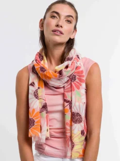 Baumwollschal mit XL Blumen-Print