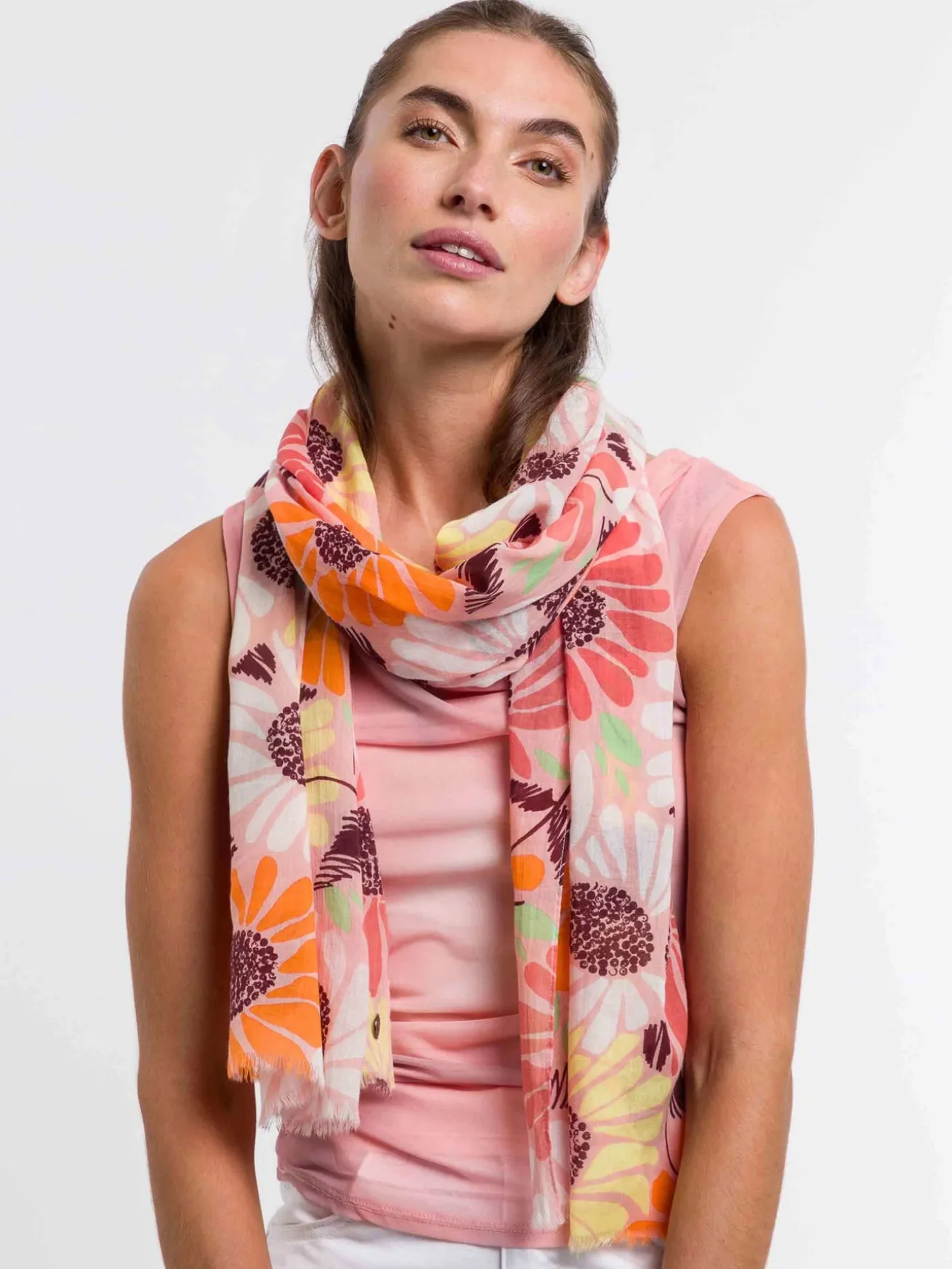 Baumwollschal mit XL Blumen-Print