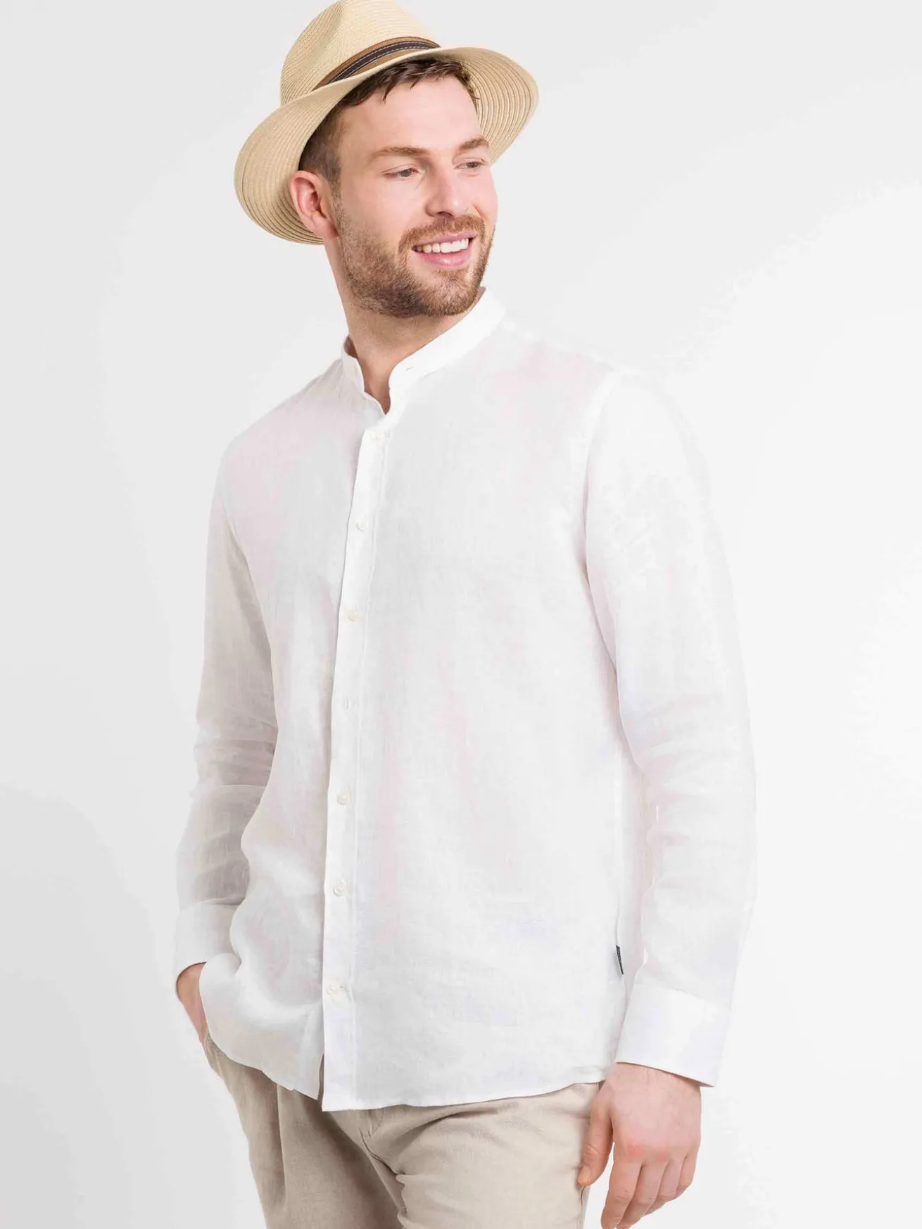 Einfarbiger bugatti Sommer-Fedora mit Leder-Hutband