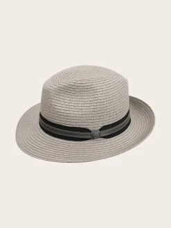 Einfarbiger bugatti Sommer-Fedora mit Leder-Hutband