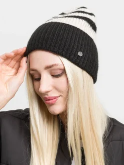 Geringelte Strickmütze mit breiter Krempe