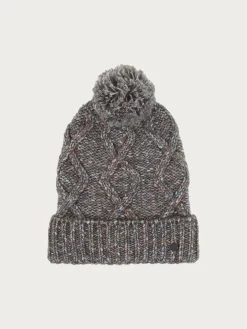 Melierte Strickmütze mit Zopfmuster