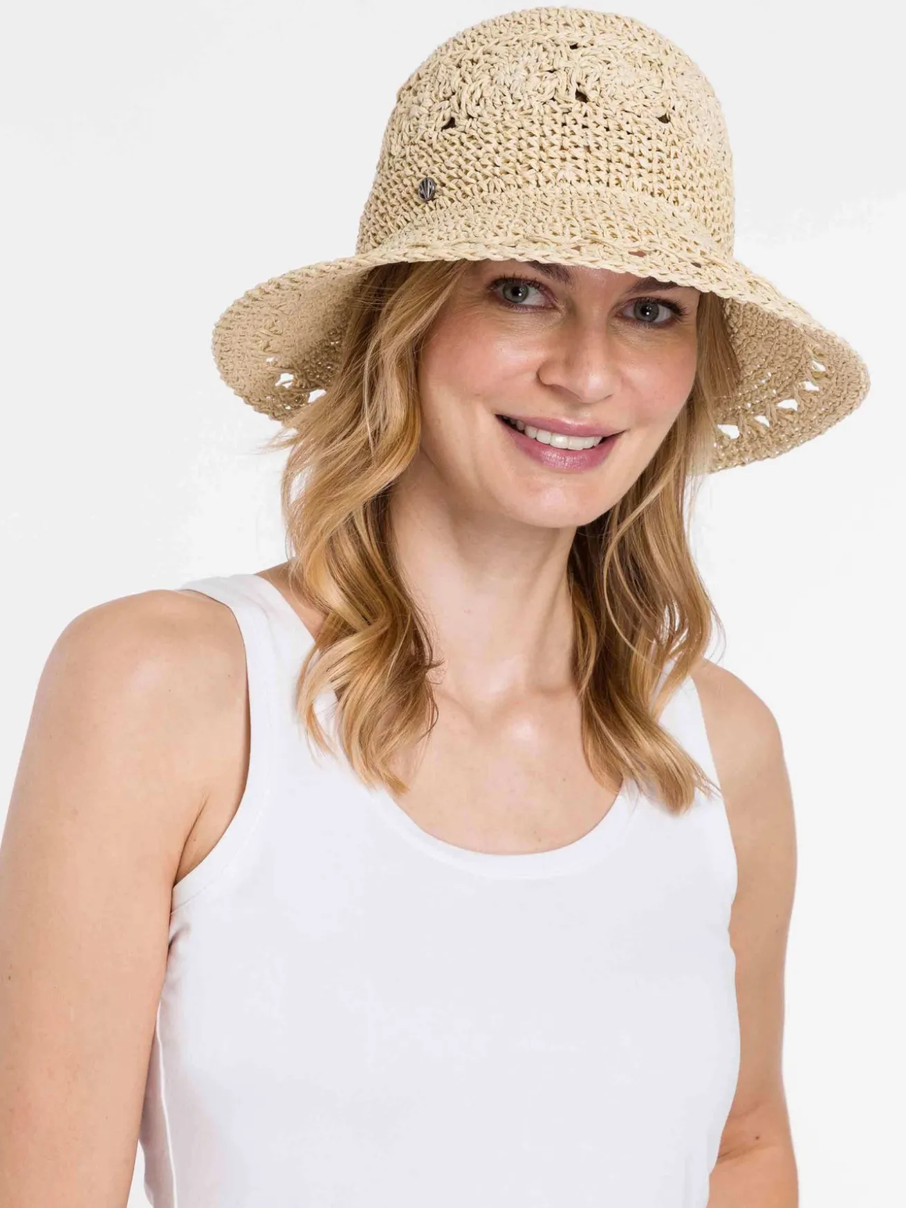 Modischer Loevenich Glockenhut mit gehäkeltem Boho-Muster