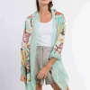 Patchwork-Stola mit Blätter-Print in Seide auf Baumwolle