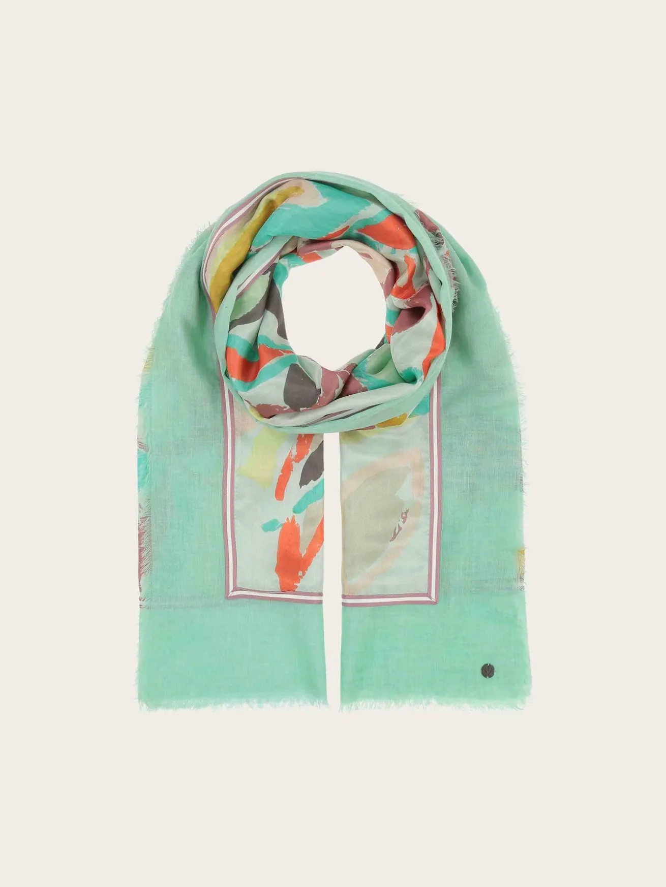 Patchwork-Stola mit Blätter-Print in Seide auf Baumwolle