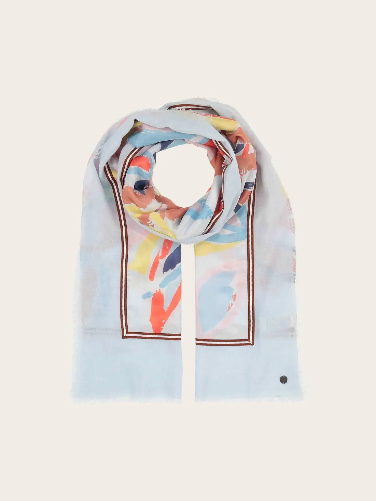 Patchwork-Stola mit Blätter-Print in Seide auf Baumwolle