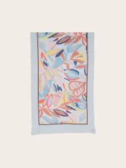 Patchwork-Stola mit Blätter-Print in Seide auf Baumwolle