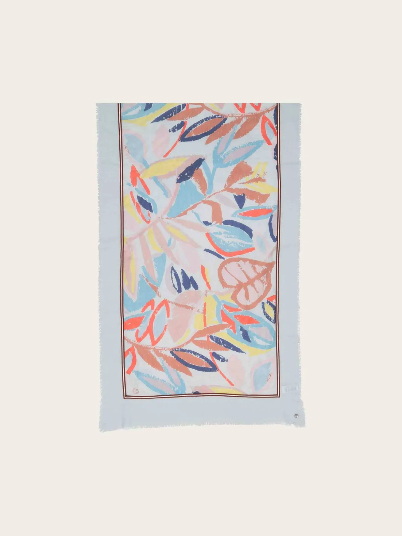 Patchwork-Stola mit Blätter-Print in Seide auf Baumwolle