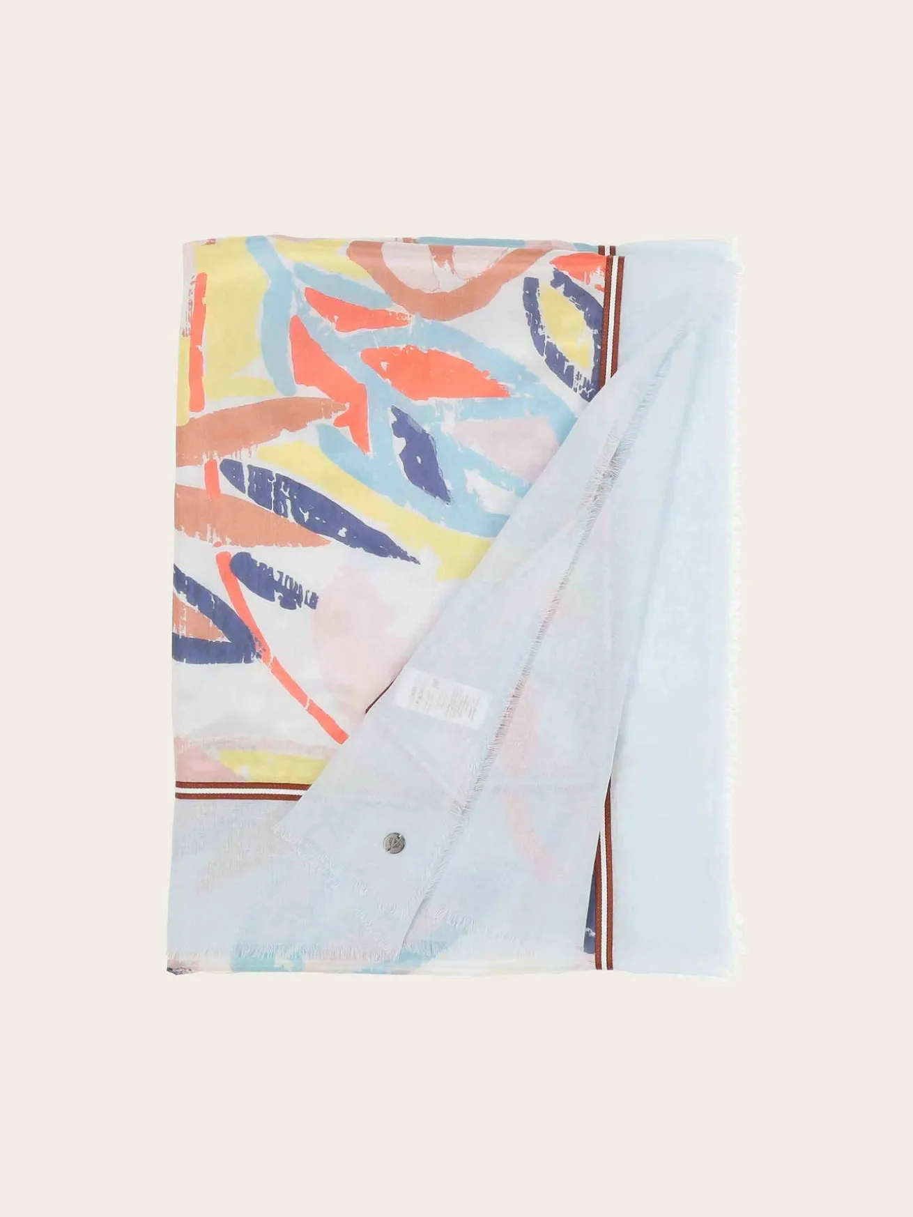 Patchwork-Stola mit Blätter-Print in Seide auf Baumwolle