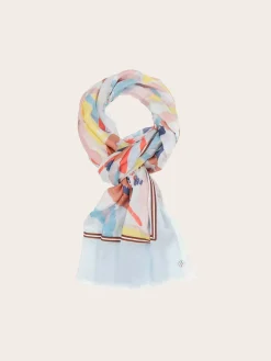 Patchwork-Stola mit Blätter-Print in Seide auf Baumwolle