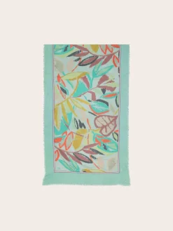 Patchwork-Stola mit Blätter-Print in Seide auf Baumwolle