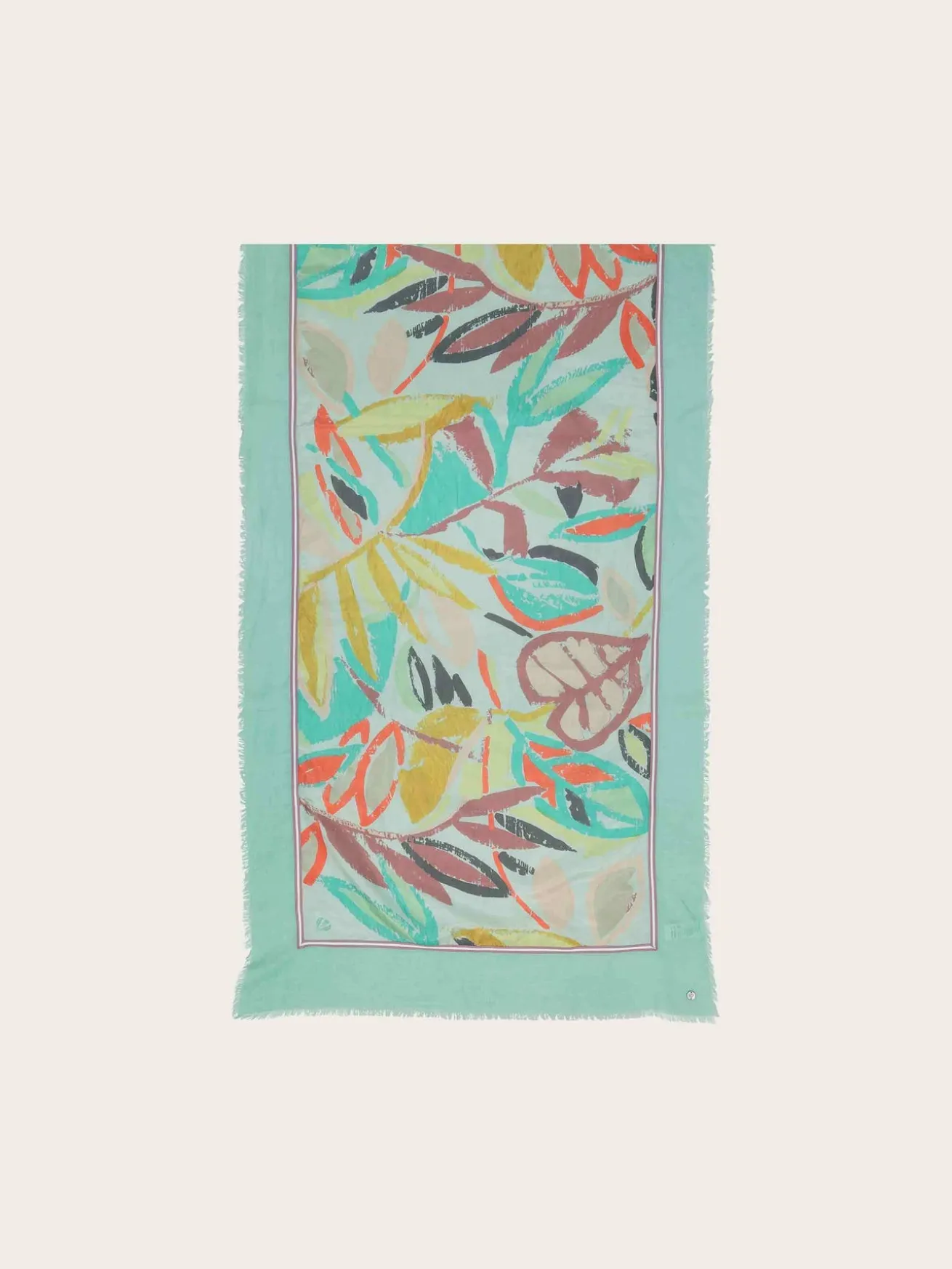 Patchwork-Stola mit Blätter-Print in Seide auf Baumwolle