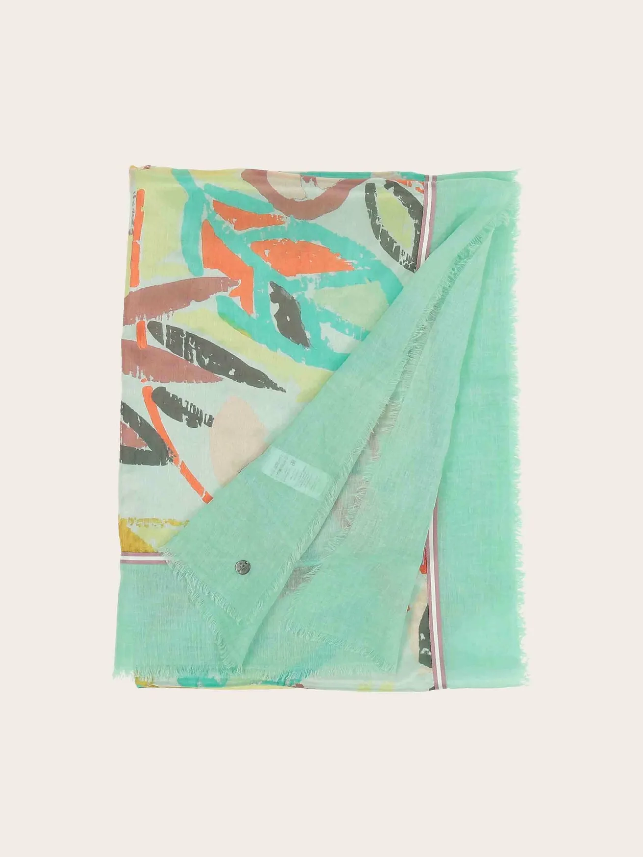 Patchwork-Stola mit Blätter-Print in Seide auf Baumwolle