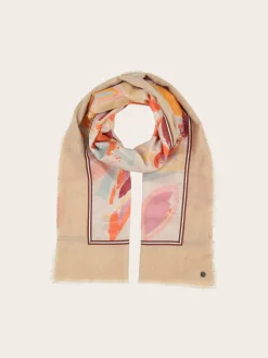 Patchwork-Stola mit Blätter-Print in Seide auf Baumwolle