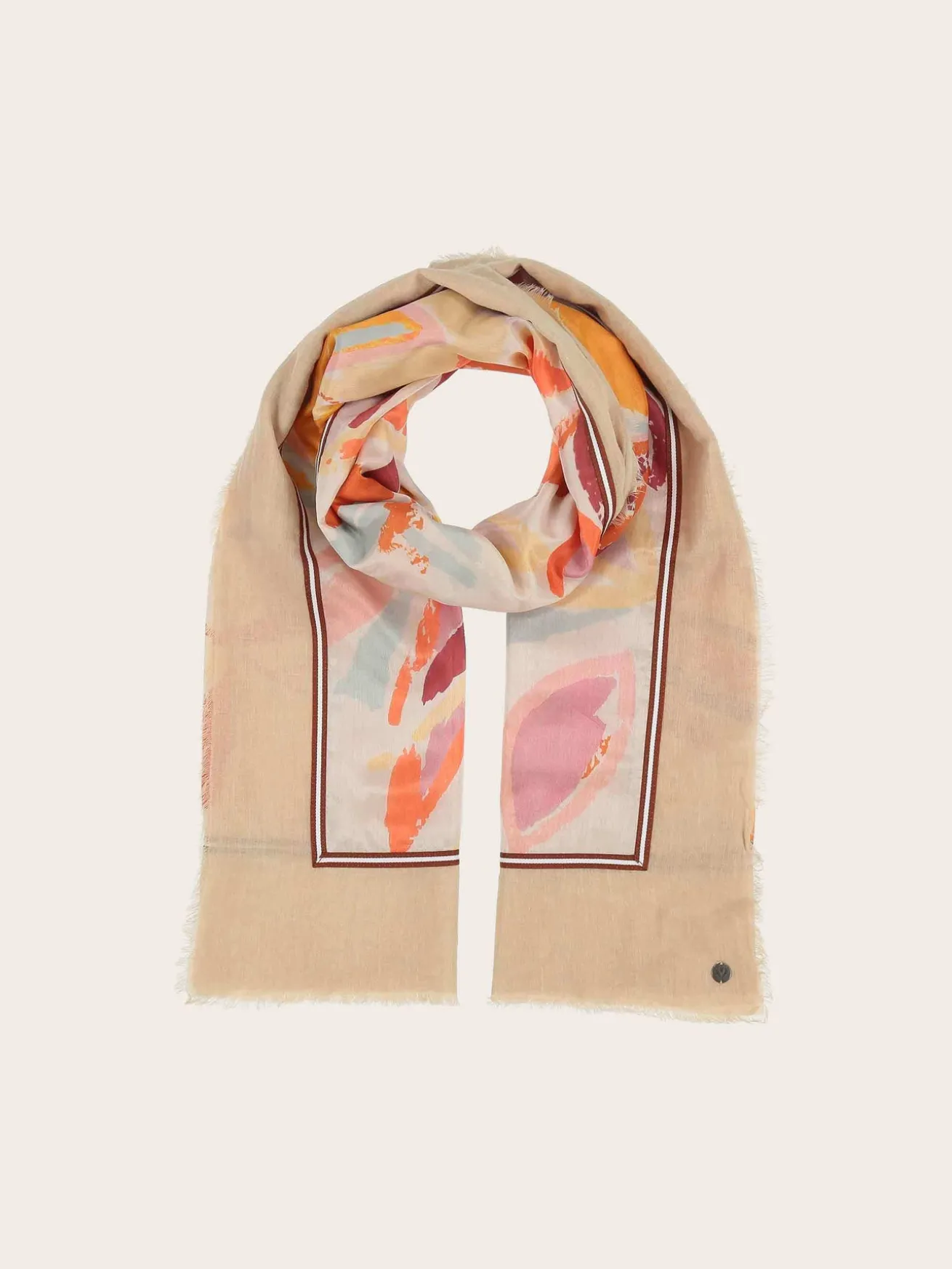 Patchwork-Stola mit Blätter-Print in Seide auf Baumwolle