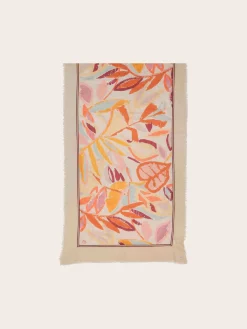 Patchwork-Stola mit Blätter-Print in Seide auf Baumwolle