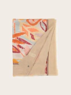 Patchwork-Stola mit Blätter-Print in Seide auf Baumwolle