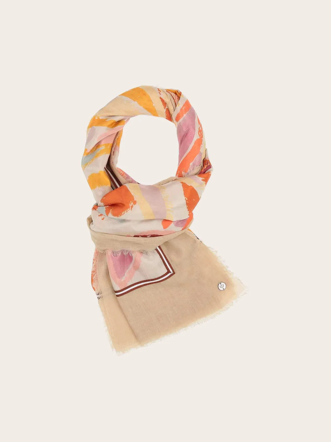 Patchwork-Stola mit Blätter-Print in Seide auf Baumwolle