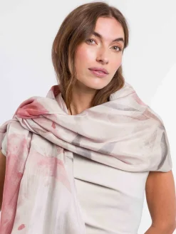 Patchwork-Stola mit Erdbeer-Print in Seide auf Baumwolle