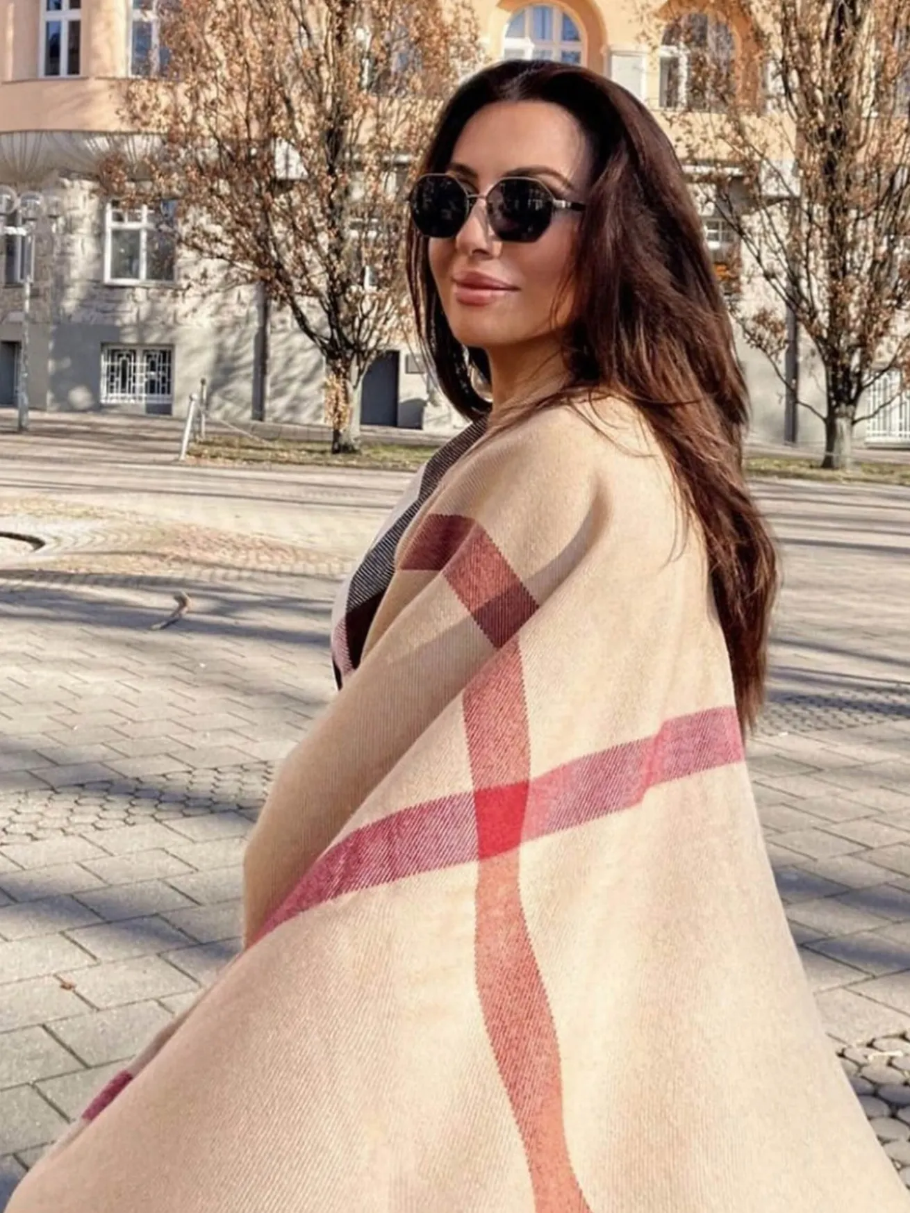 Poncho mit FRAAS Plaid Karo aus Polyacryl - Made in Germany