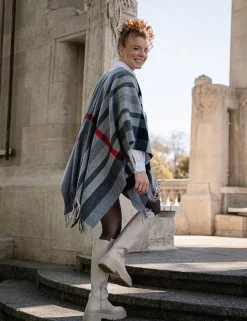 Poncho mit FRAAS Plaid Karo aus reiner Wolle