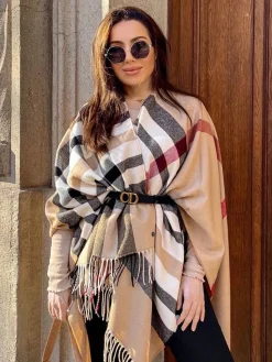 Poncho mit FRAAS Plaid Karo aus Polyacryl - Made in Germany