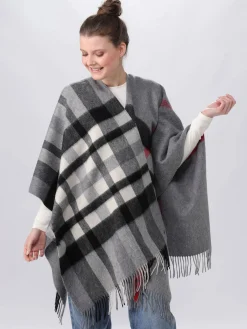 Poncho mit FRAAS Plaid Karo aus reiner Wolle
