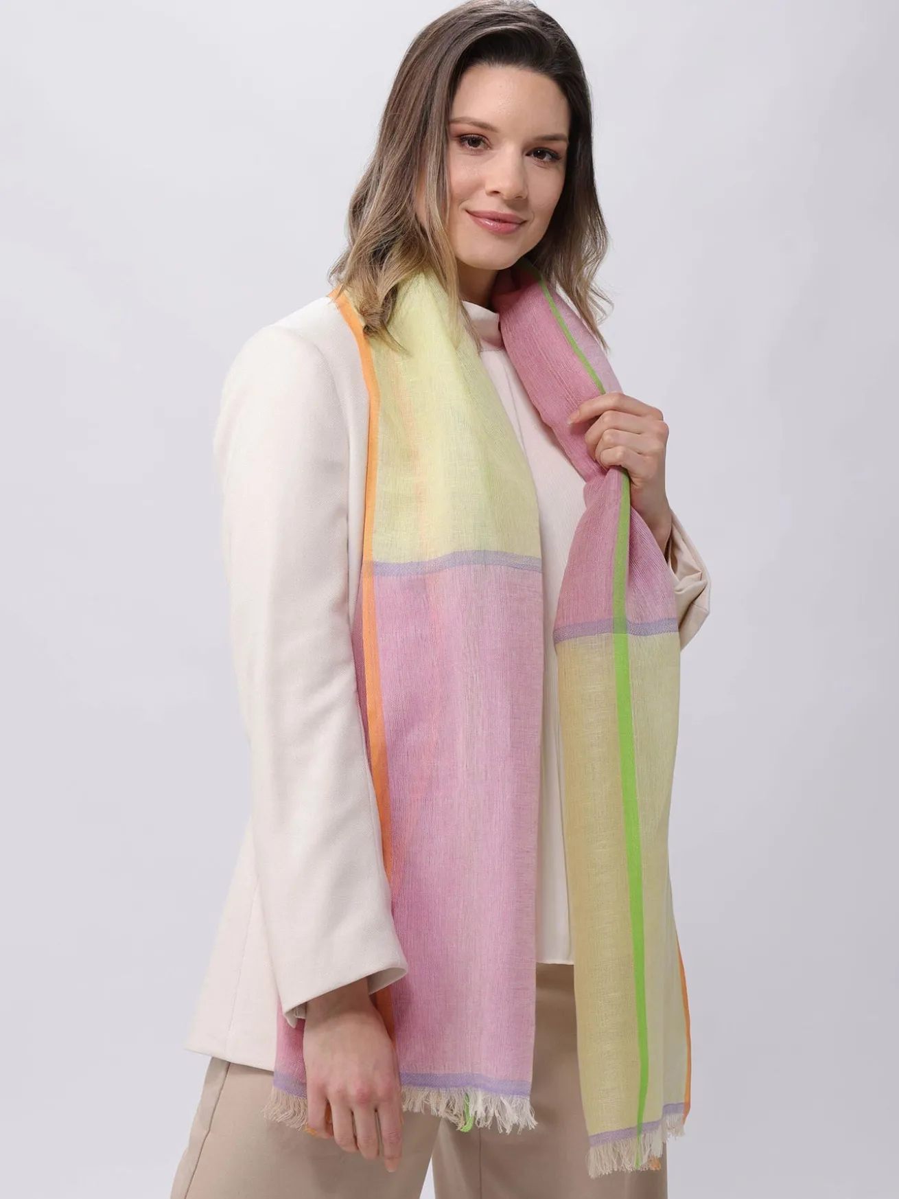 Schal mit Colour Blocking in Leinenmischung