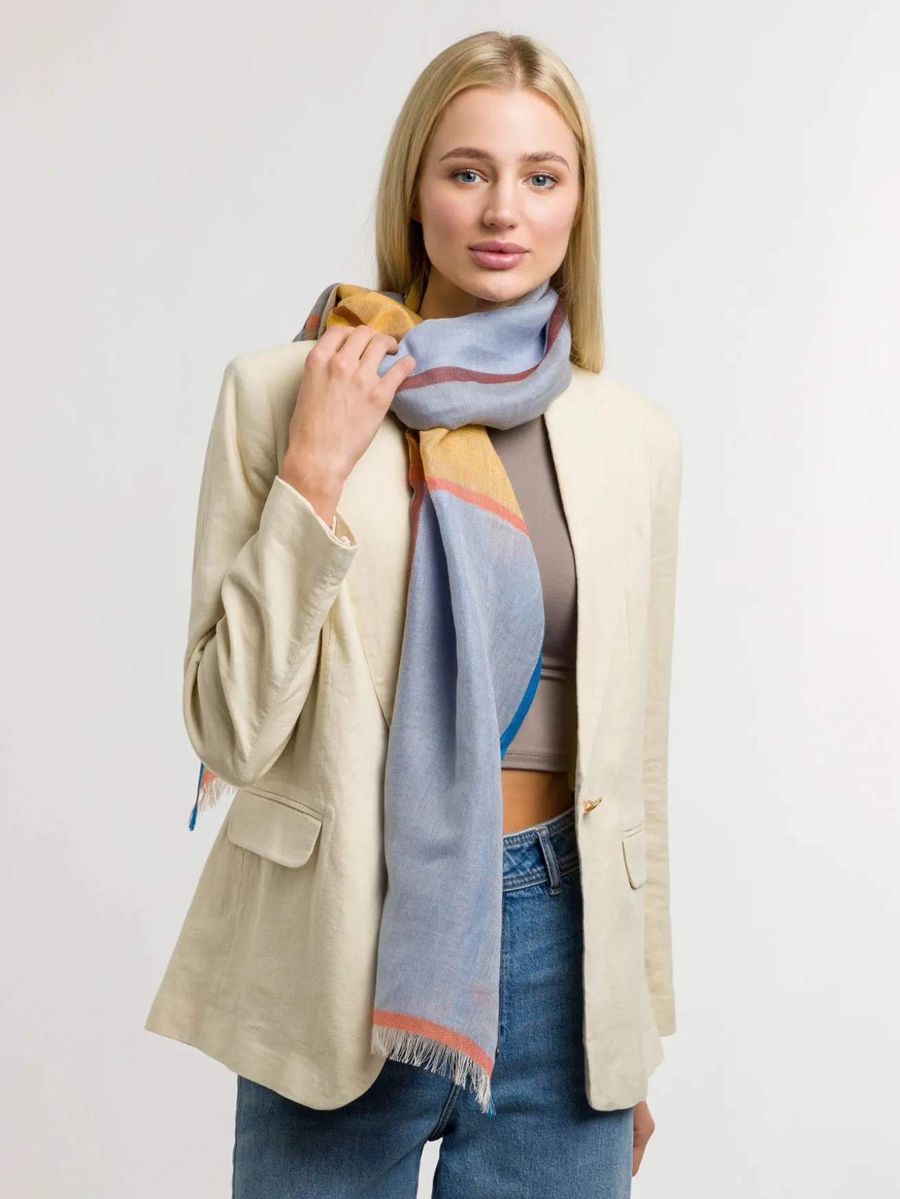 Schal mit Colour Blocking in Leinenmischung