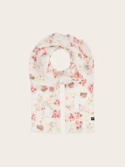 Schal mit romantischem Blümchen-Design in Hanfmischung
