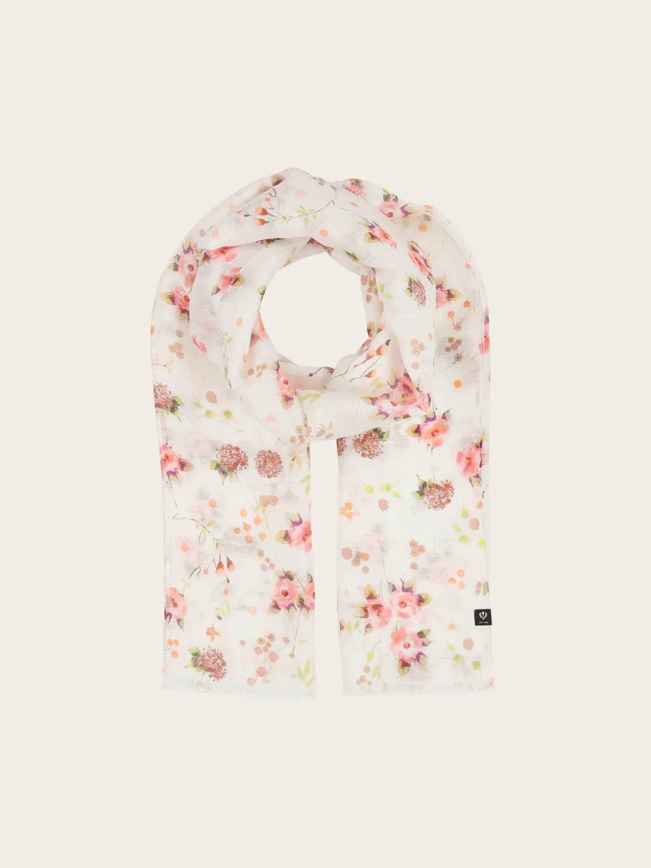 Schal mit romantischem Blümchen-Design in Hanfmischung