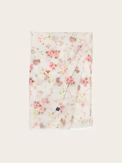 Schal mit romantischem Blümchen-Design in Hanfmischung