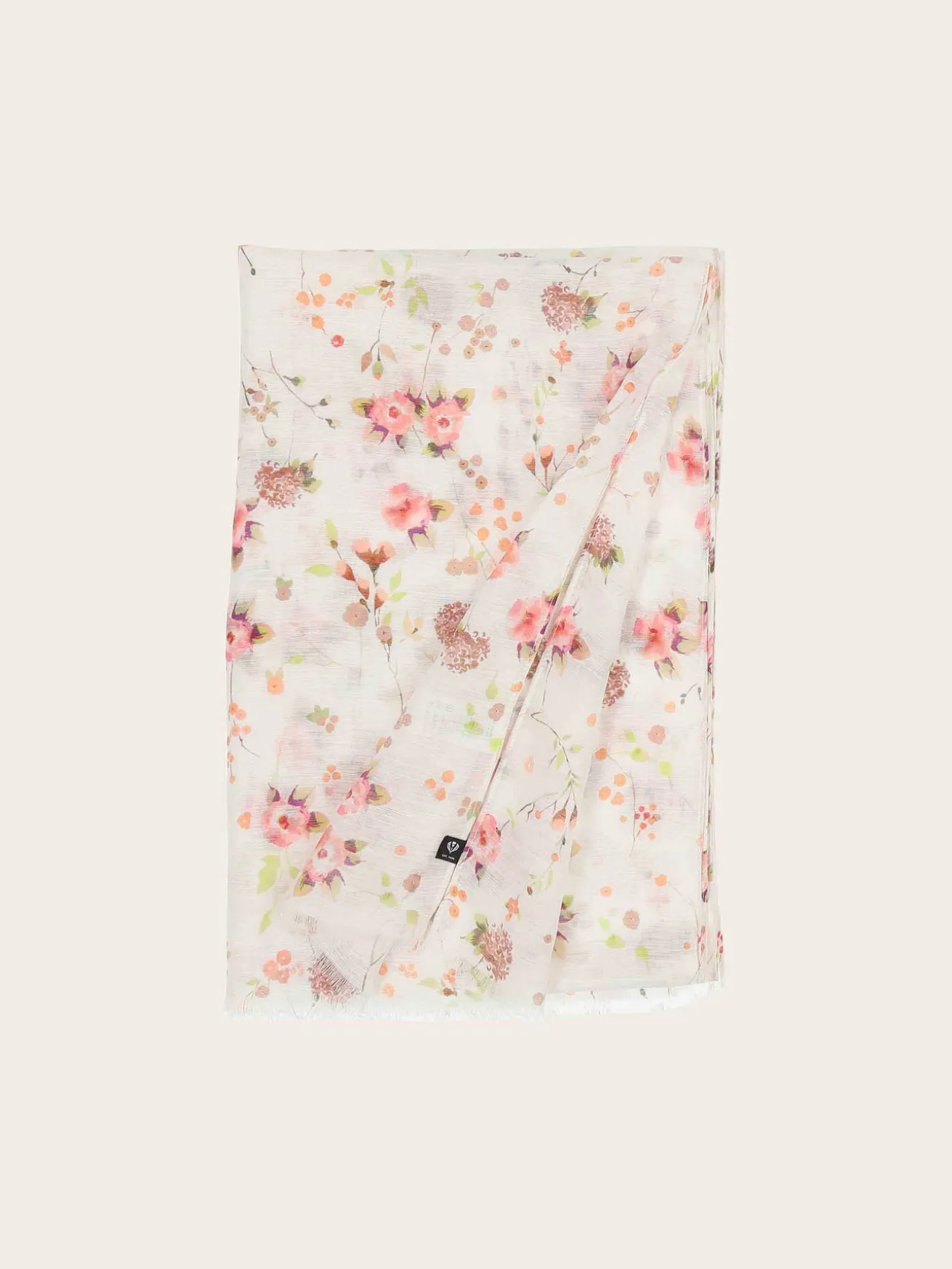 Schal mit romantischem Blümchen-Design in Hanfmischung