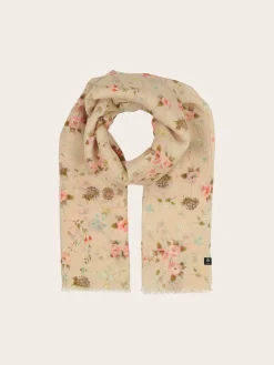 Schal mit romantischem Blümchen-Design in Hanfmischung