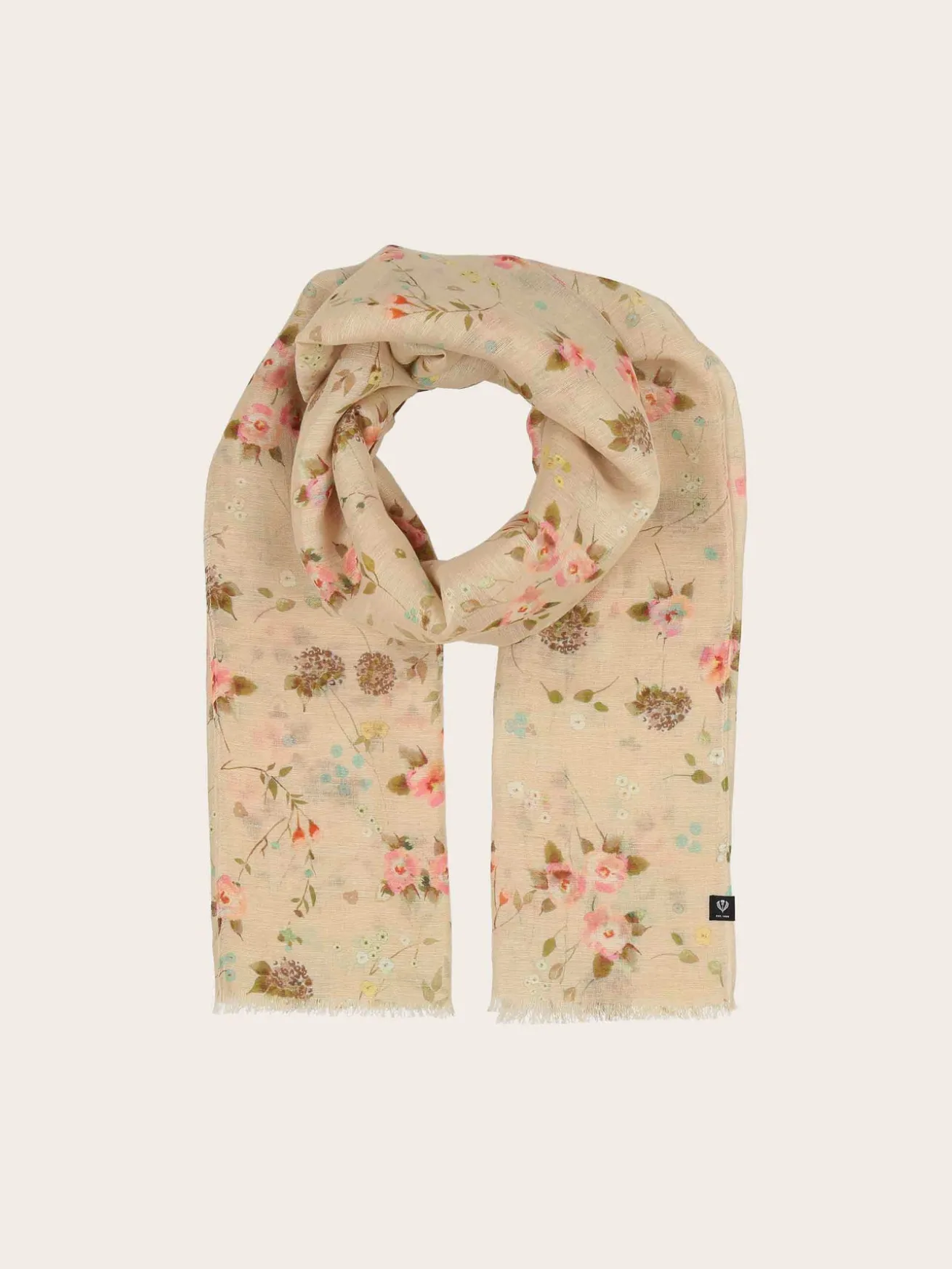 Schal mit romantischem Blümchen-Design in Hanfmischung
