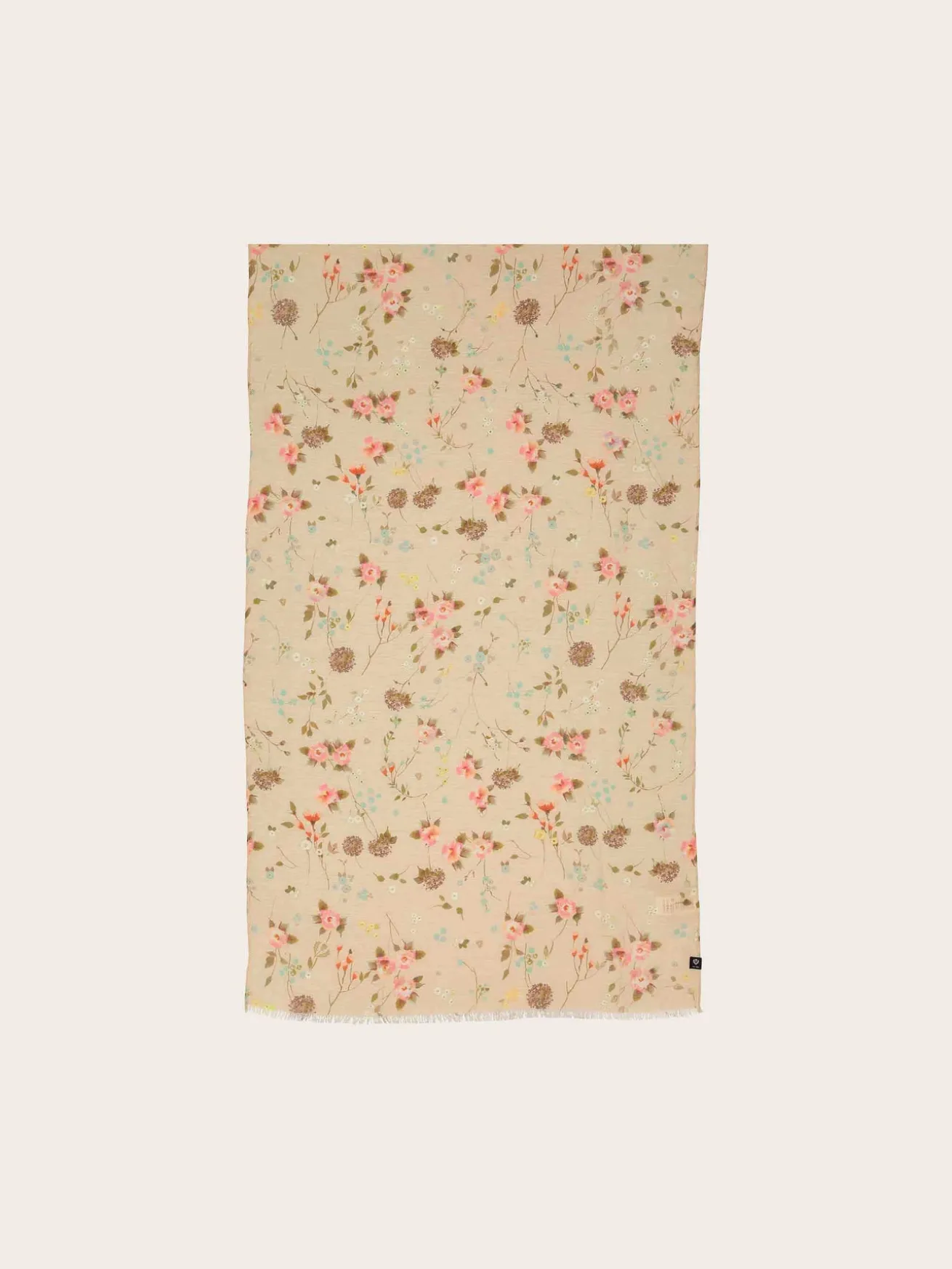 Schal mit romantischem Blümchen-Design in Hanfmischung