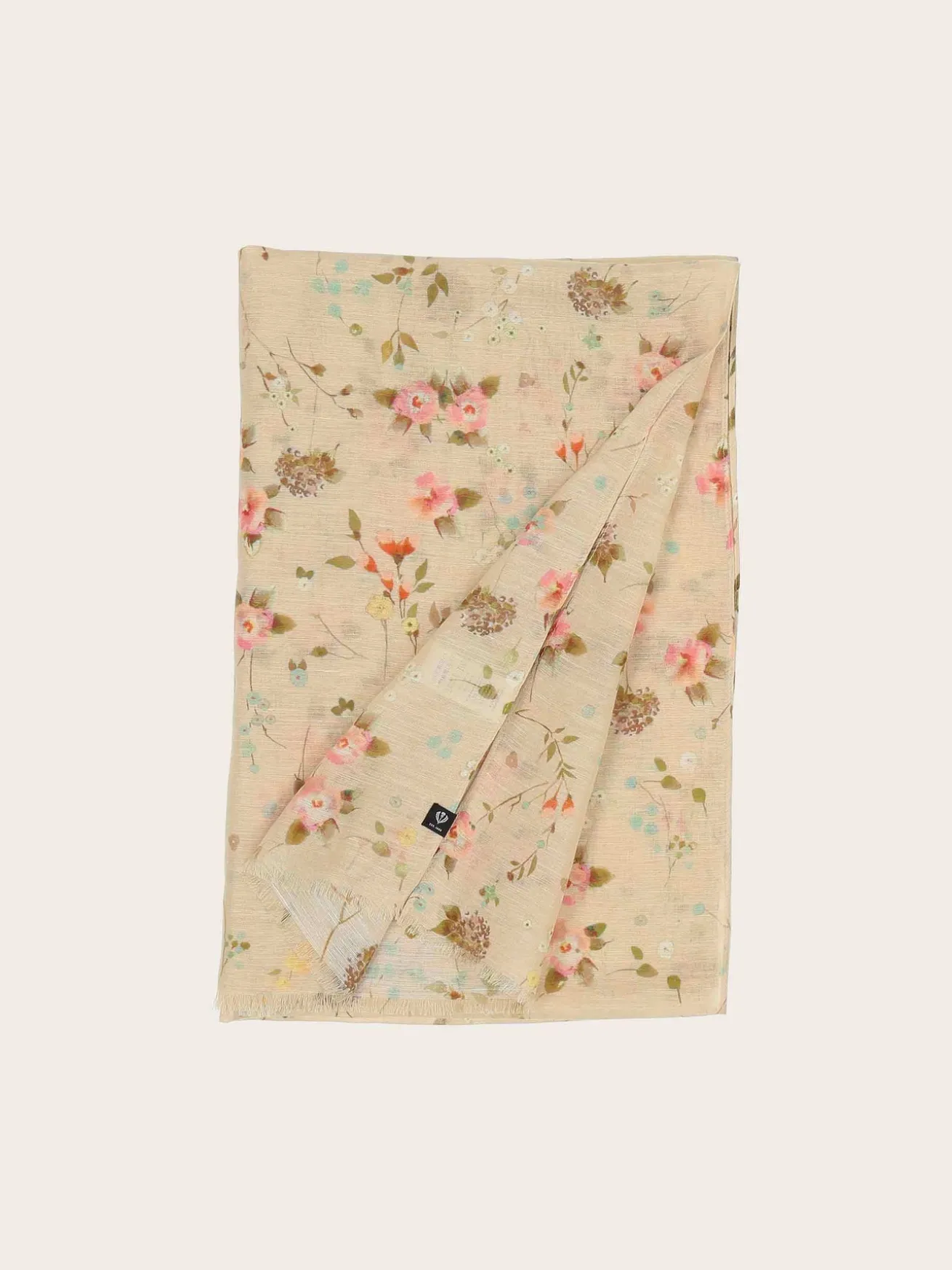 Schal mit romantischem Blümchen-Design in Hanfmischung