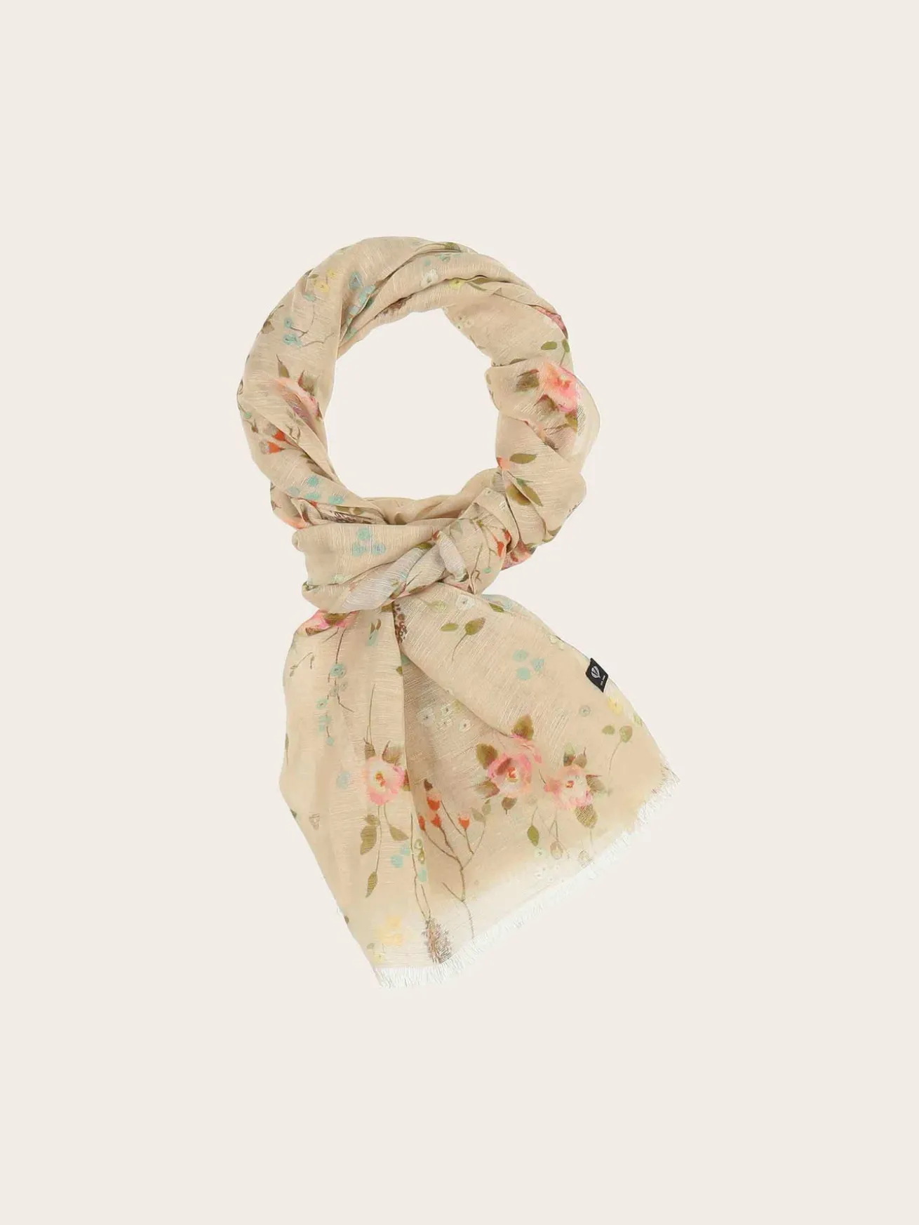 Schal mit romantischem Blümchen-Design in Hanfmischung