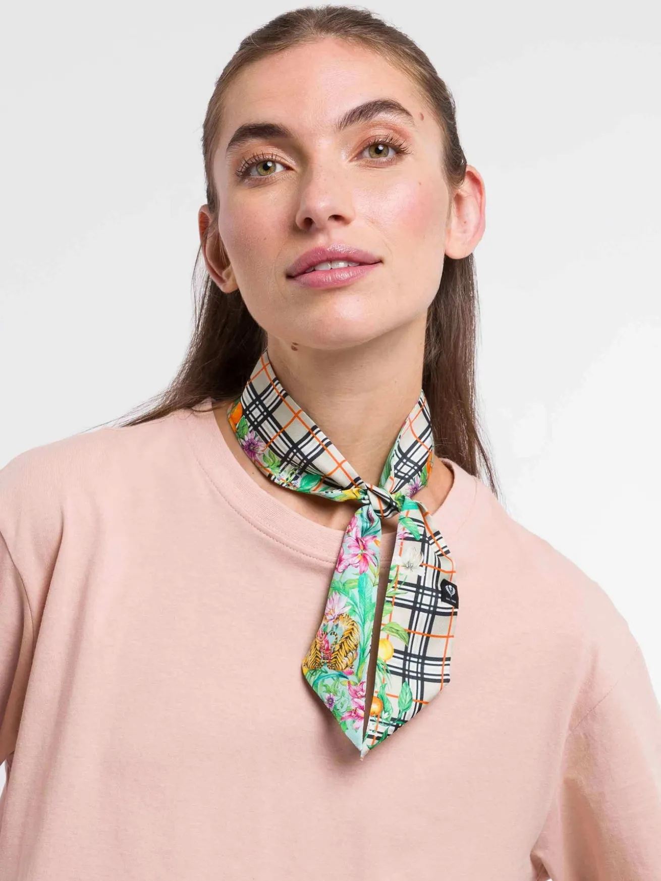 Schmaler Seidenschal mit FRAAS Plaid Karo und Dschungel-Print