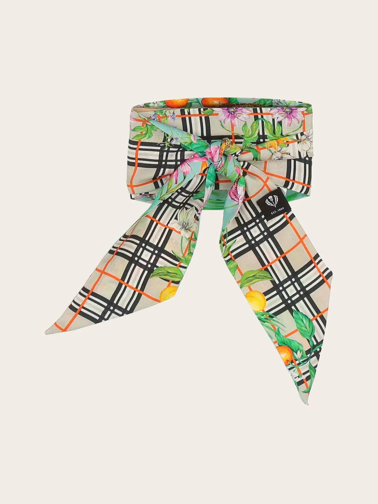 Schmaler Seidenschal mit FRAAS Plaid Karo und Dschungel-Print
