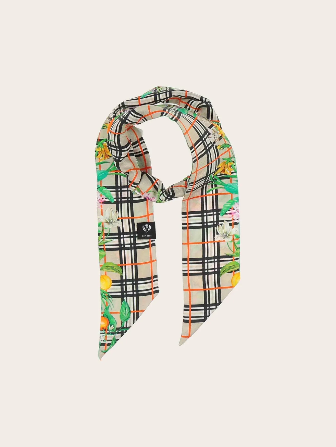 Schmaler Seidenschal mit FRAAS Plaid Karo und Dschungel-Print