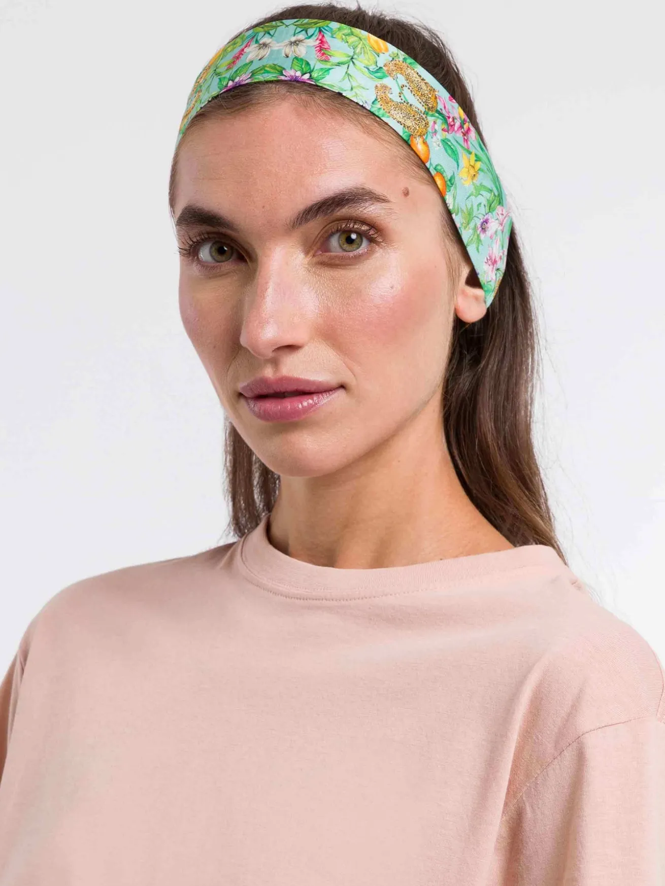 Schmaler Seidenschal mit FRAAS Plaid Karo und Dschungel-Print