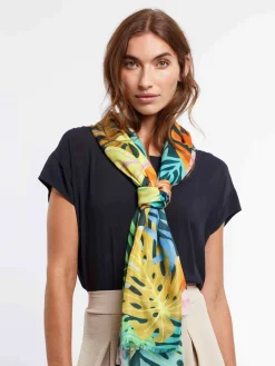 Sustainability Collection - Schal mit buntem Blatt-Design aus Viskose