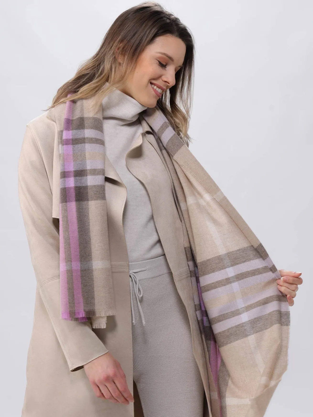 Zarte Stola mit FRAAS Plaid Karo aus reinem Kaschmir